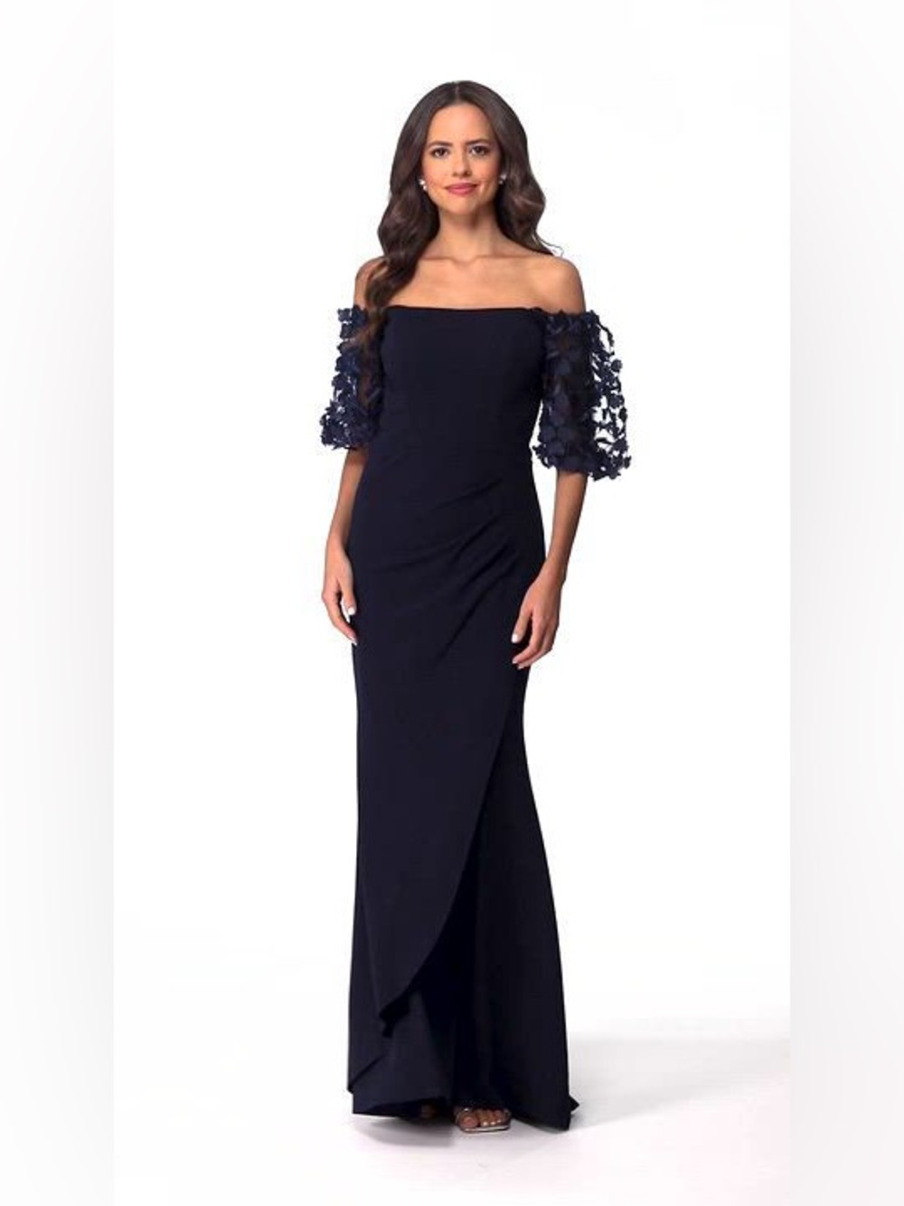 Xscape Melanie Navy Off-The-Shoulder Floral Mermaid Gown 4